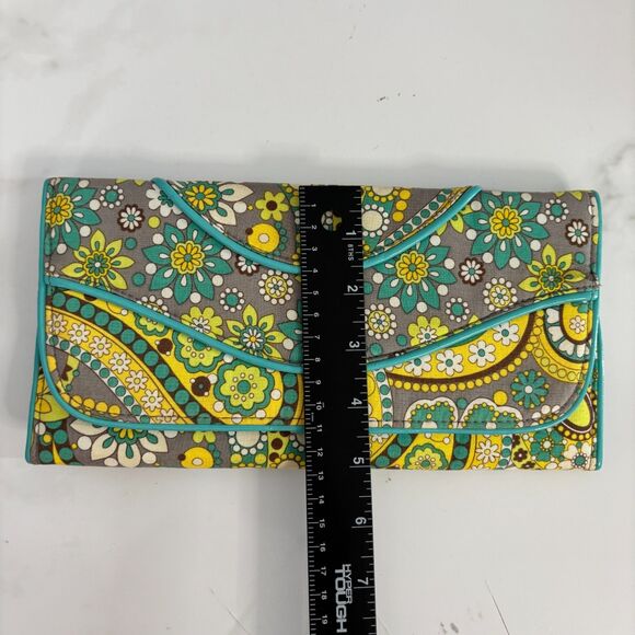 Vera Bradley Lemon Parfait Making Waves Folding Clutch Wallet Purse Yellow Teal - Picture 5 of 6
